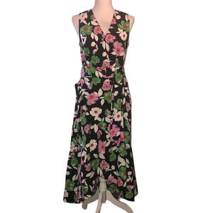 Who WHAT WEAR Sz S Women's Black & Floral V-Neckline Wrap Around Tie Dress NWT